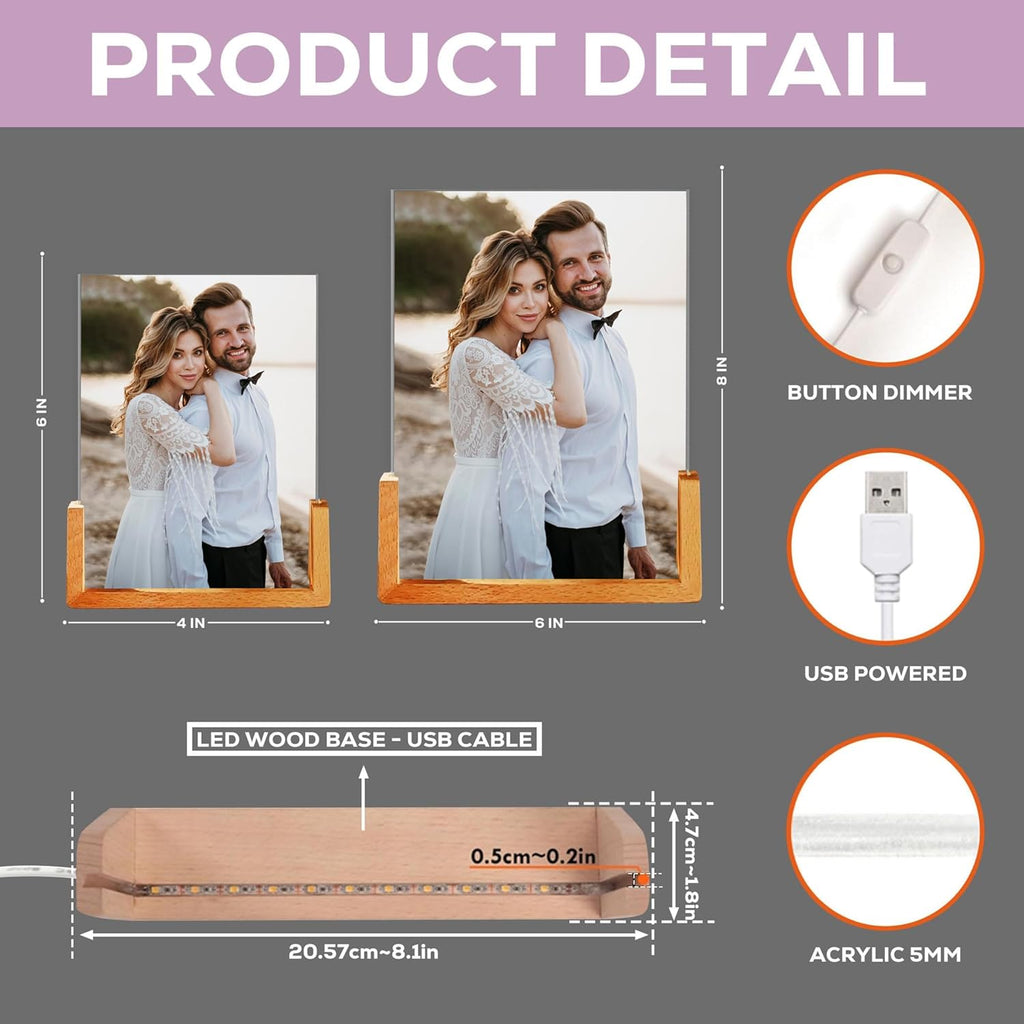 NAZENTI Personalized Picture Frame with Led Light, Custom Photo Collage Frame Lamp, Custom Picture Gifts, Couple Photo Lamp, Wedding Gift for Couple, Valentine Day Gifts for Girlfriend Boyfriend