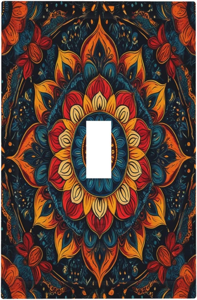 Boho Colorful Mandala Single Toggle Light Switch Cover plate Outlet Cover Decorative Switchplate Wall Plates Electrical Panel Cover for Bathroom Living Room 5 X 3 IN