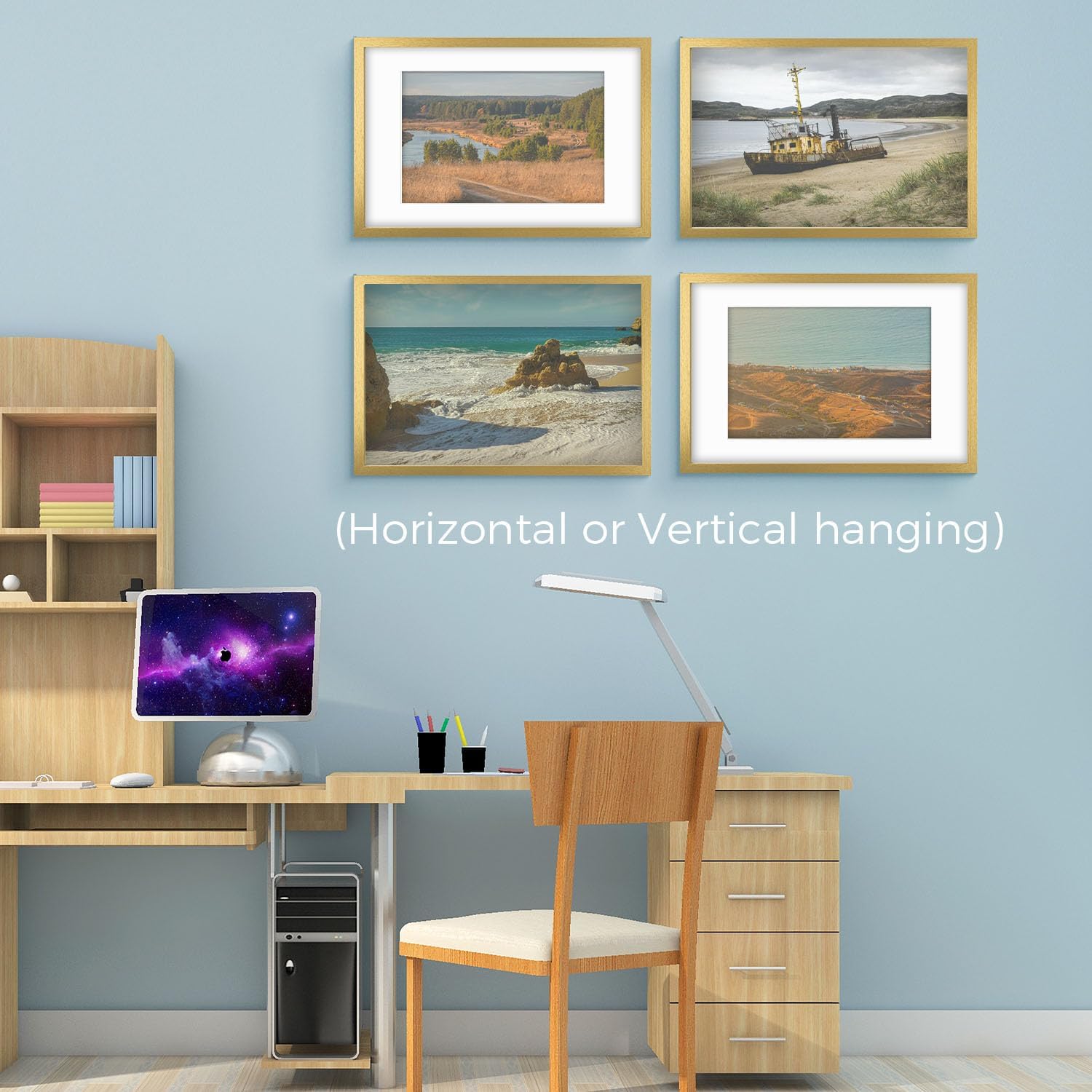 Golden State Art, 16X24 Picture Frame with Mat for 12X18 - High Definition Glass Wall Mounting Horizontal Vertical Display (Gold, 2 Pack)