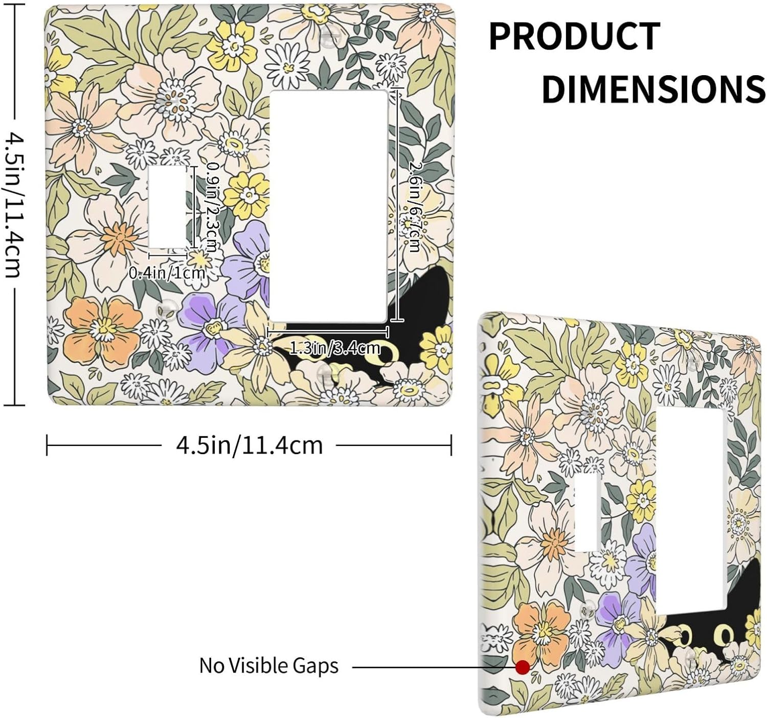 Decorative Outlet Covers Cute Black Cat in a Flower Patch Botanical Garden 2 Gang 1 Gang Wall Plate Single Toggle Rocker Light Switch Covers Switch Plate Cover for Bedroom Home Decor