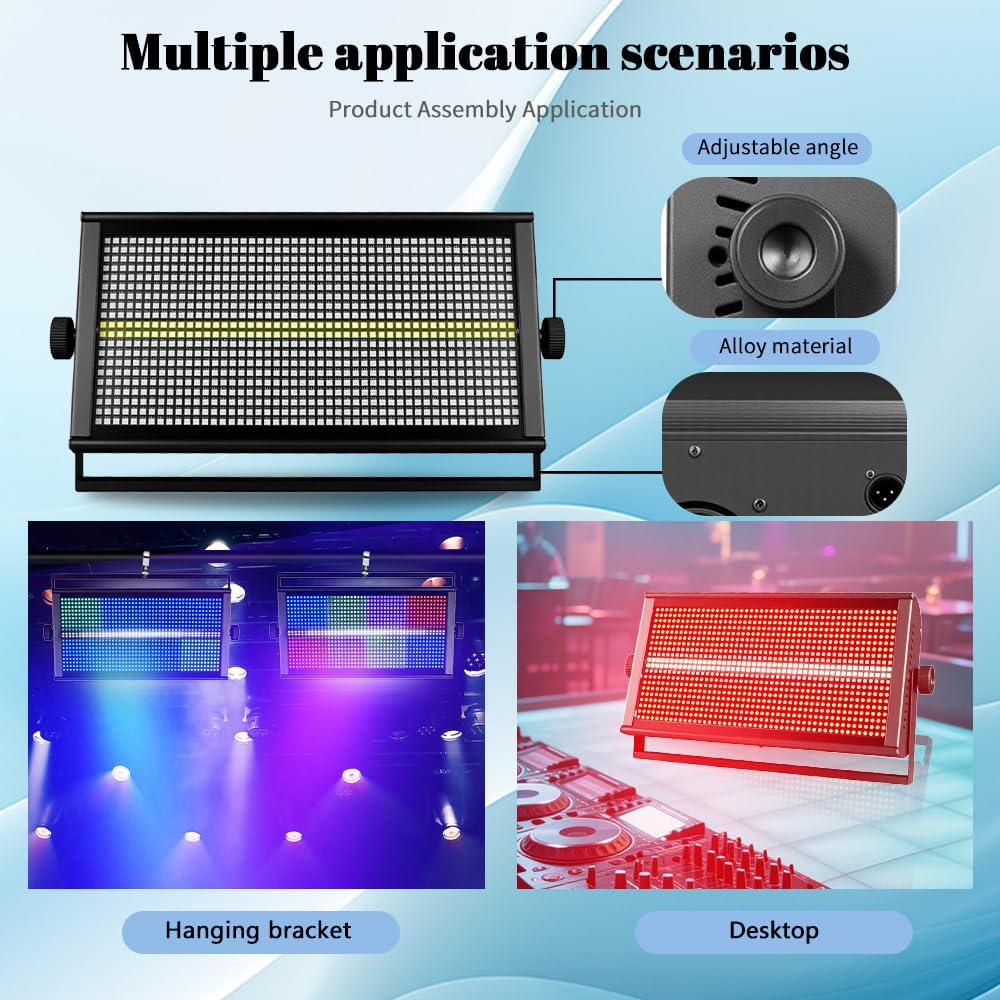 MINGJIE 500W LED Stage Strobe Wash Light with 960 LEDs RGBW 12 Colors, DMX512/Sound Activated/Auto/Master-Slave Modes, Metal Housing for DJ Disco Party Wedding Church Bar Stage Lighting (1PC Light)