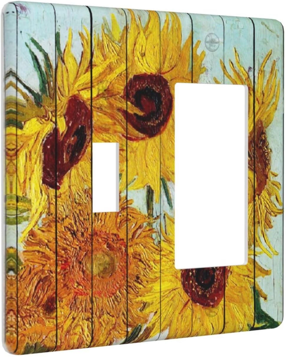 Outlet Covers Sunflowers Oil Paintings Wood Floral 1 Toggle 1 Rocker Combination Decorative Wall Plate Electrical Switch Plates Light Switch Cover Plate For Farmhouse Bed Room Decor
