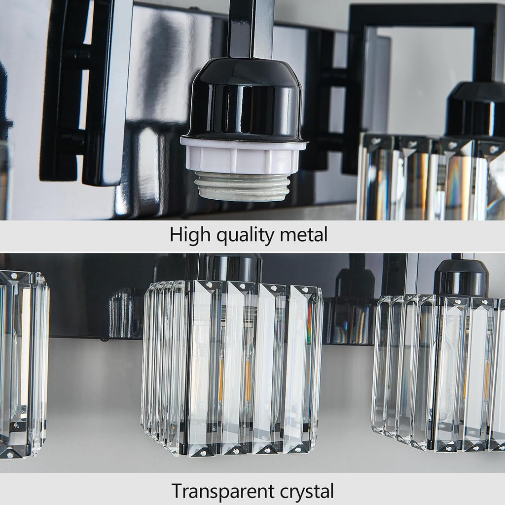 Modern Bathroom Vanity Light 4-Lights Plating Black Vanity Light Crystal Wall Light Bathroom Light Fixtures