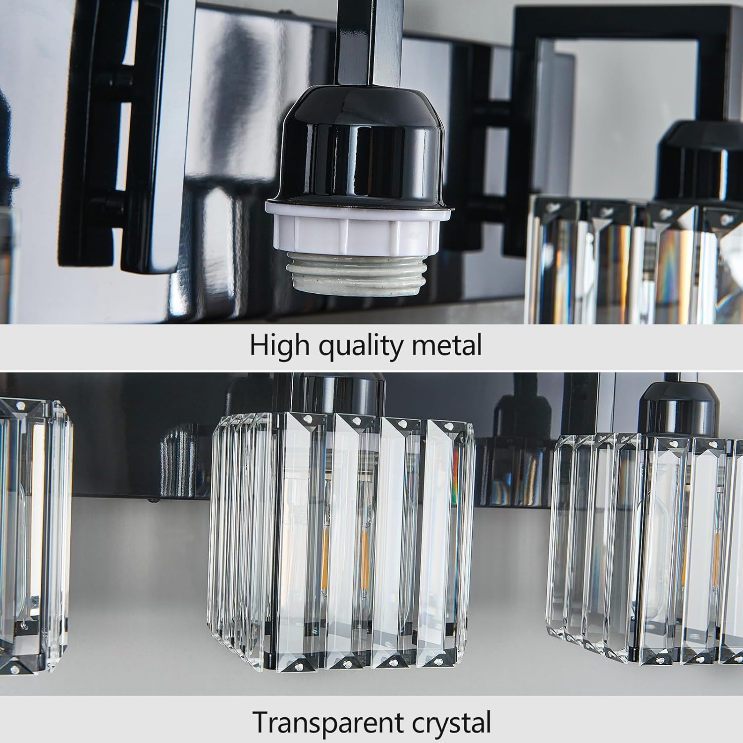 Modern Bathroom Vanity Light 4-Lights Plating Black Vanity Light Crystal Wall Light Bathroom Light Fixtures