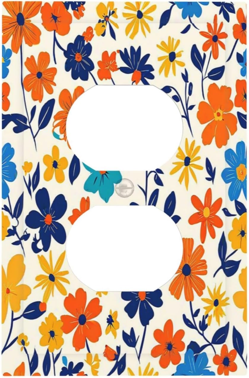 Nature Flowers Botany Plant Art Floral Outlet Covers 1 Gang Duplex Light Switch Cover Wall Plate Decorative Switch Plates Electrical Receptacle Faceplate for Bedroom Bathroom Decor