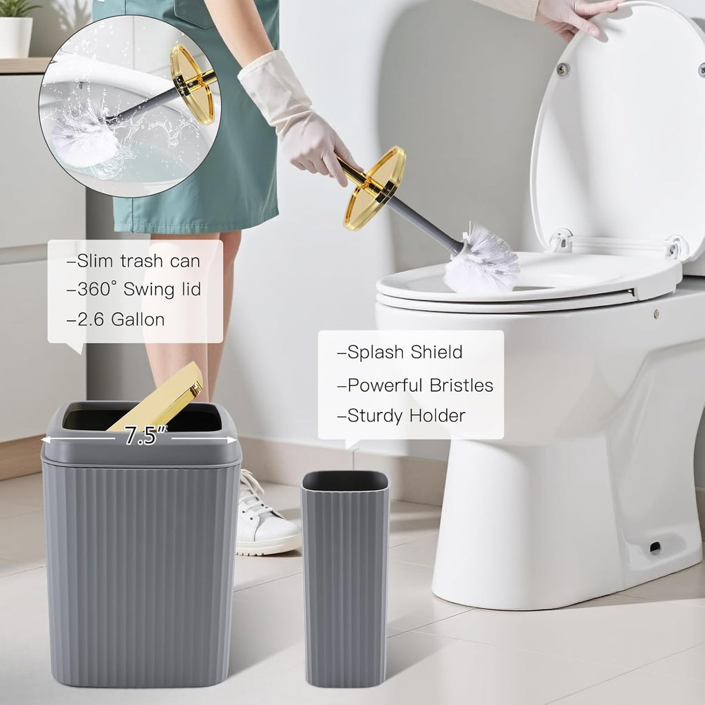 32PC Bathroom Accessory Set Bathroom Accessories Set Grey Bathroom Set, Shower Curtain Set, 2 Piece Bath Towel Set, 3PC Soap Dispenser, Toilet Brush & Trash Can