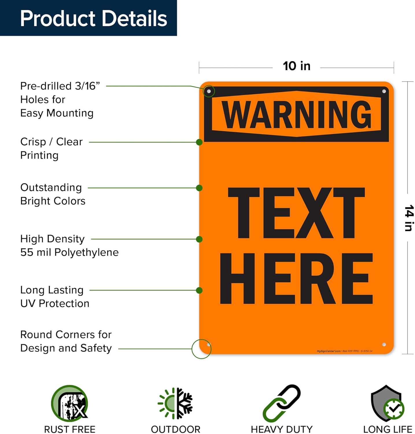 Custom warning Sign, OSHA Sign, 10x14 Inches, 55 mil thick HDPE (high density polyethylene), Made in USA by My Sign Center
