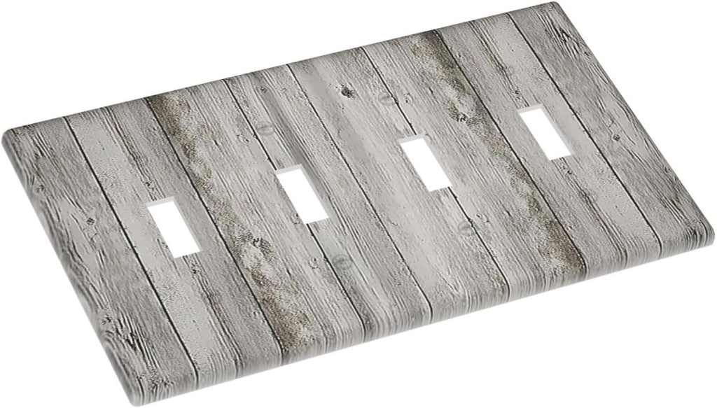 Light Switch Covers Farmhouse Rustic Grey Barn Door Wood Quad Toggle Electrical Faceplate 4 Gang Wall Plate Decorative Switch Plates for Bedroom Cabin Decor