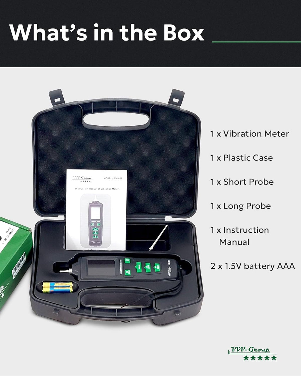 Vibration Meter VM-422 Digital Vibrometer Handheld Vibration Analysis Equipment Acceleration Velocity Displacement Measurement