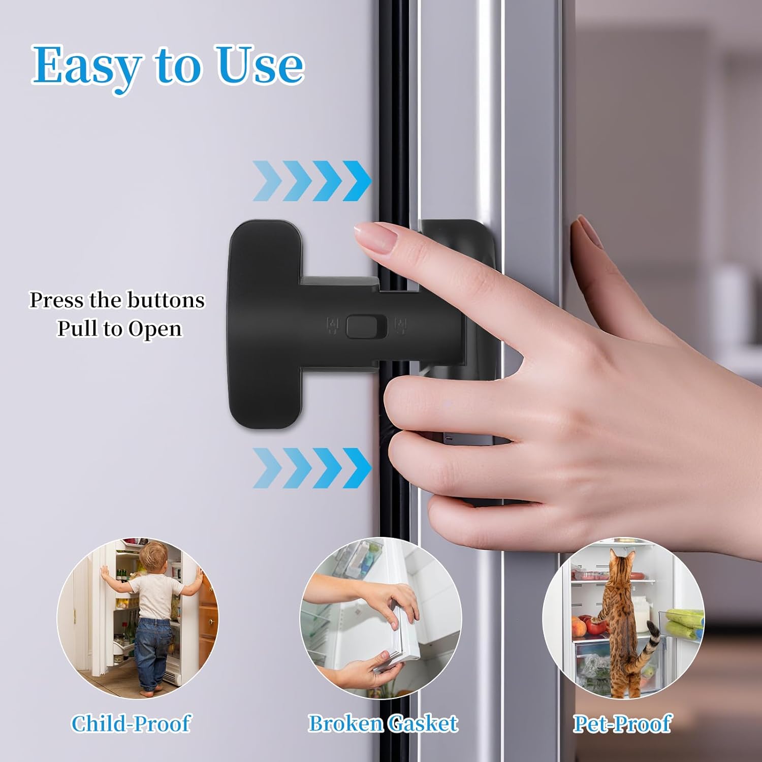 YCT Baby Proof Fridge Lock, Refrigerator Fridge Freezer Door Latch to Keep Closed, Automatically Lock While Closing The Door, Easy to Install (Grey 2PCS)