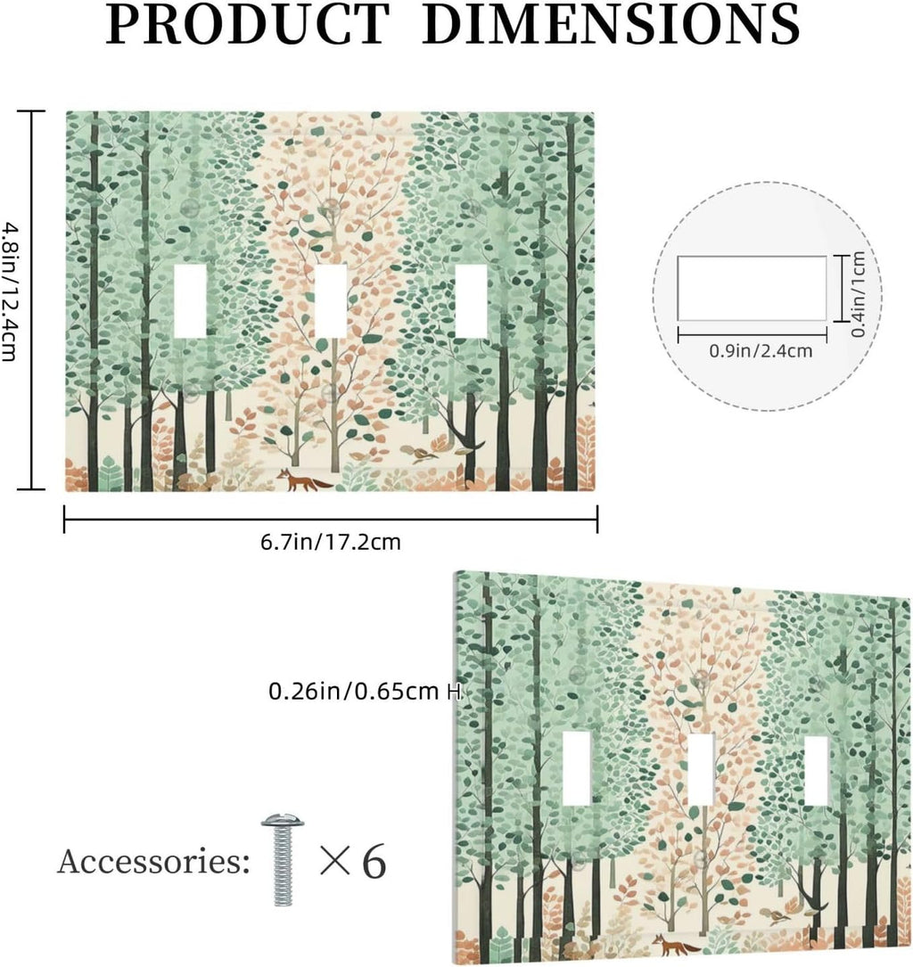 Boho Wildflower Forest Woodland Animals Decorative Switch Plates 3 Gang Wall Plate Triple Toggle Light Switch Cover Electrical Wall Panels Faceplate for Bedroom Bathroom Decor