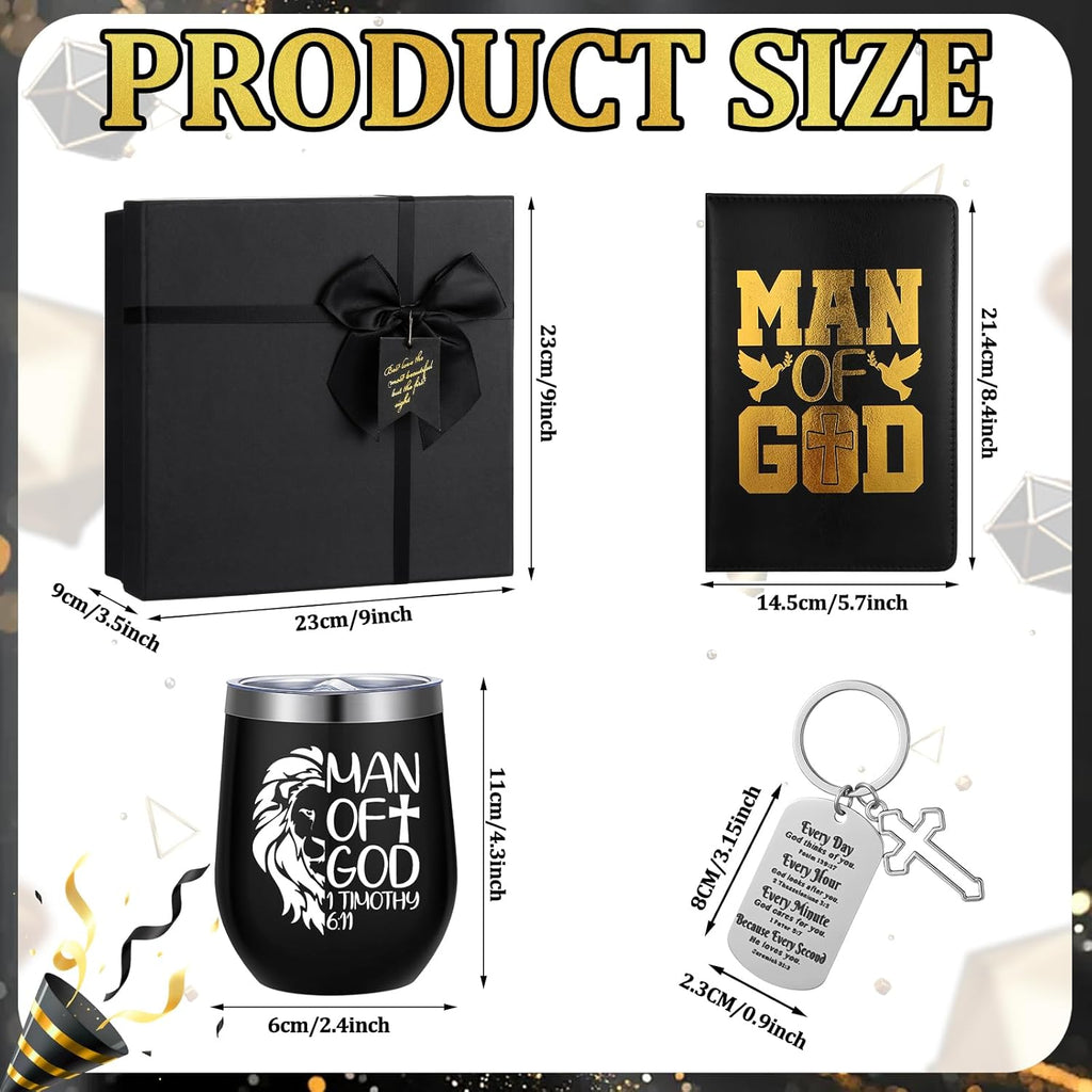 6 Pcs Christmas Christian Gifts for Men Man of God Religious Faith Gifts Tumbler Bible Verse Keychain Socks Pen Man of God Notebook Box for Male Pastor Clergy Catholic Church Birthday