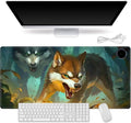 Heated Mouse Pad for Desk 31.5" x 13" – PU Leather Warm Desk Pad with 3 Heat Levels (104°F/113°F/122°F), Plug-in Electric Heating Mat with Auto Shut-Off, Waterproof & Rollable, Forest Wolves