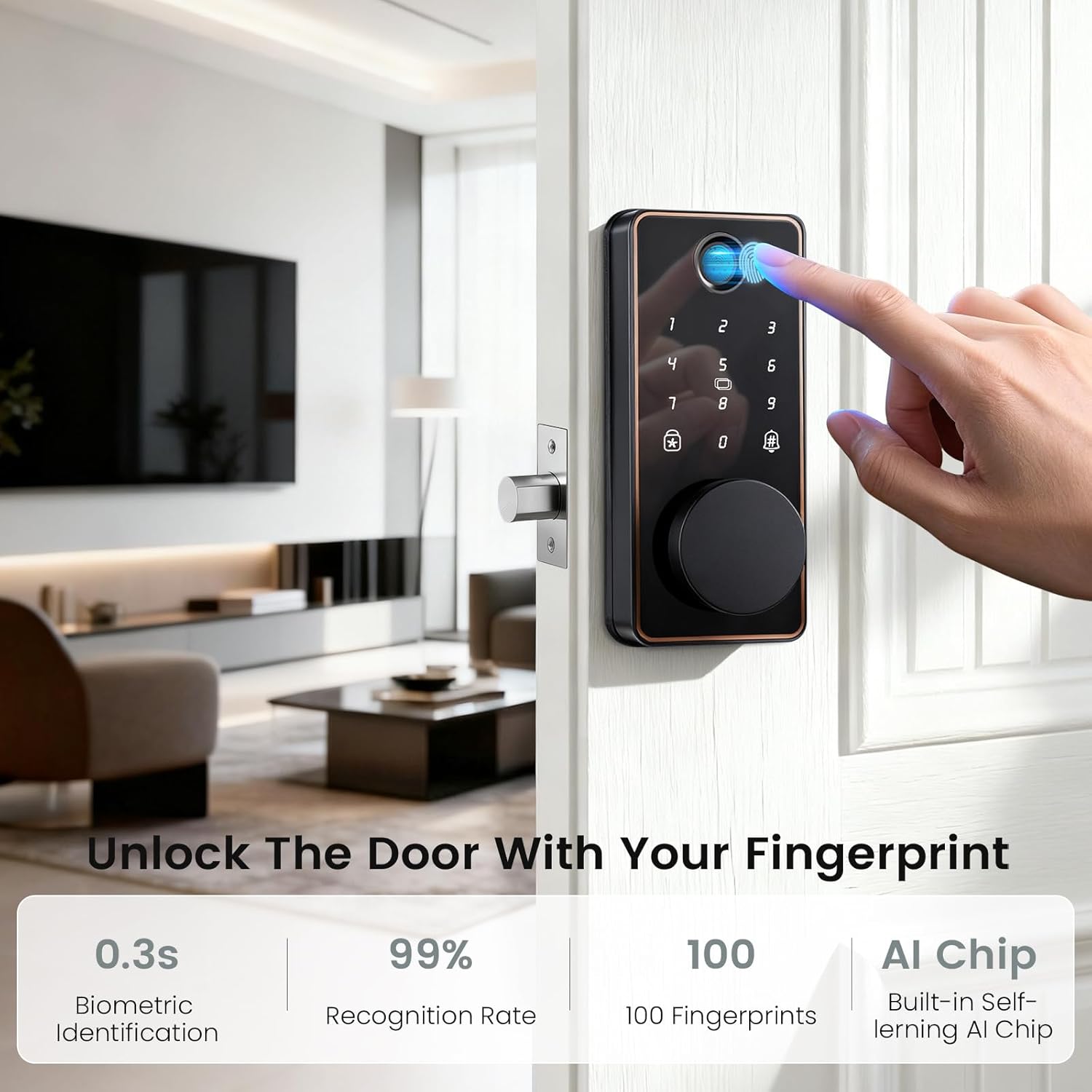 Keyless Entry Door Lock, Biquole Smart Lock with App Control, Fingerprint Door Lock, Electronic Keypad Deadbolt, Auto & One Touch Lock | Digital Smart Door Locks | Easy Installation | IP54 Waterproof