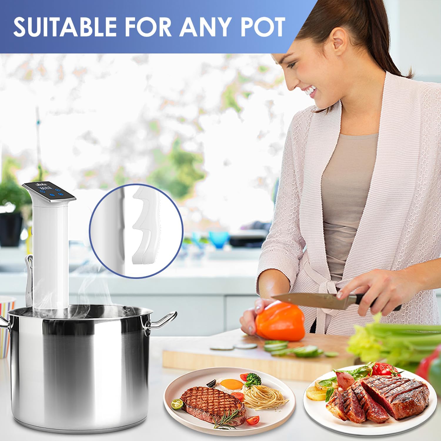 Wancle Sous Vide Machines, 1100 Watts Sous-Vide Cooker Immersion Circulator, IPX7 Waterproof, Quiet, Easy to Use for Home Chefs