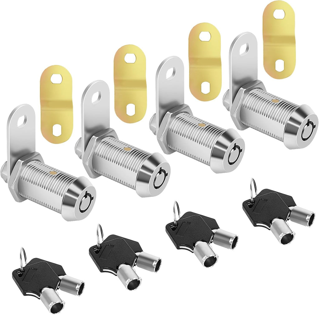 RV Storage Lock Cam Locks Keyed Alike,1-1/8" RV Compartment 4PCS Camper, Trailer, Vending Machine Replacement Set with 8 Keys, Chrome Finish(4, 1-1/8 Inch)