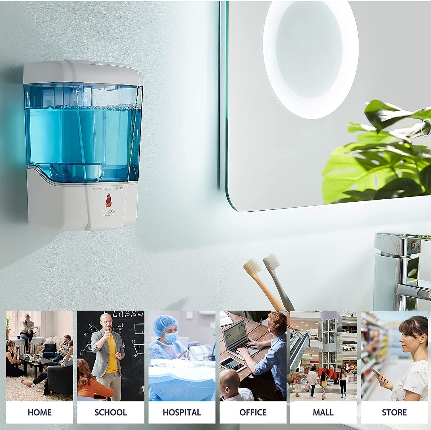 Automatic Soap Dispenser Wall Mount 3 Pack White 20 Oz Waterproof Leakproof for Commercial Bathroom Restroom Toilet Hotel