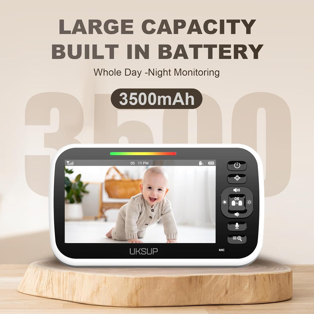 Baby Monitor with 2 Cameras and Audio - Video Baby Monitor with 960ft Long Range, Remote Pan-Tilt-Zoom, Night Vision, Temperature Sensor, 2-Way Talk, 8 Lullabies, 30-Hour Battery & No WiFi