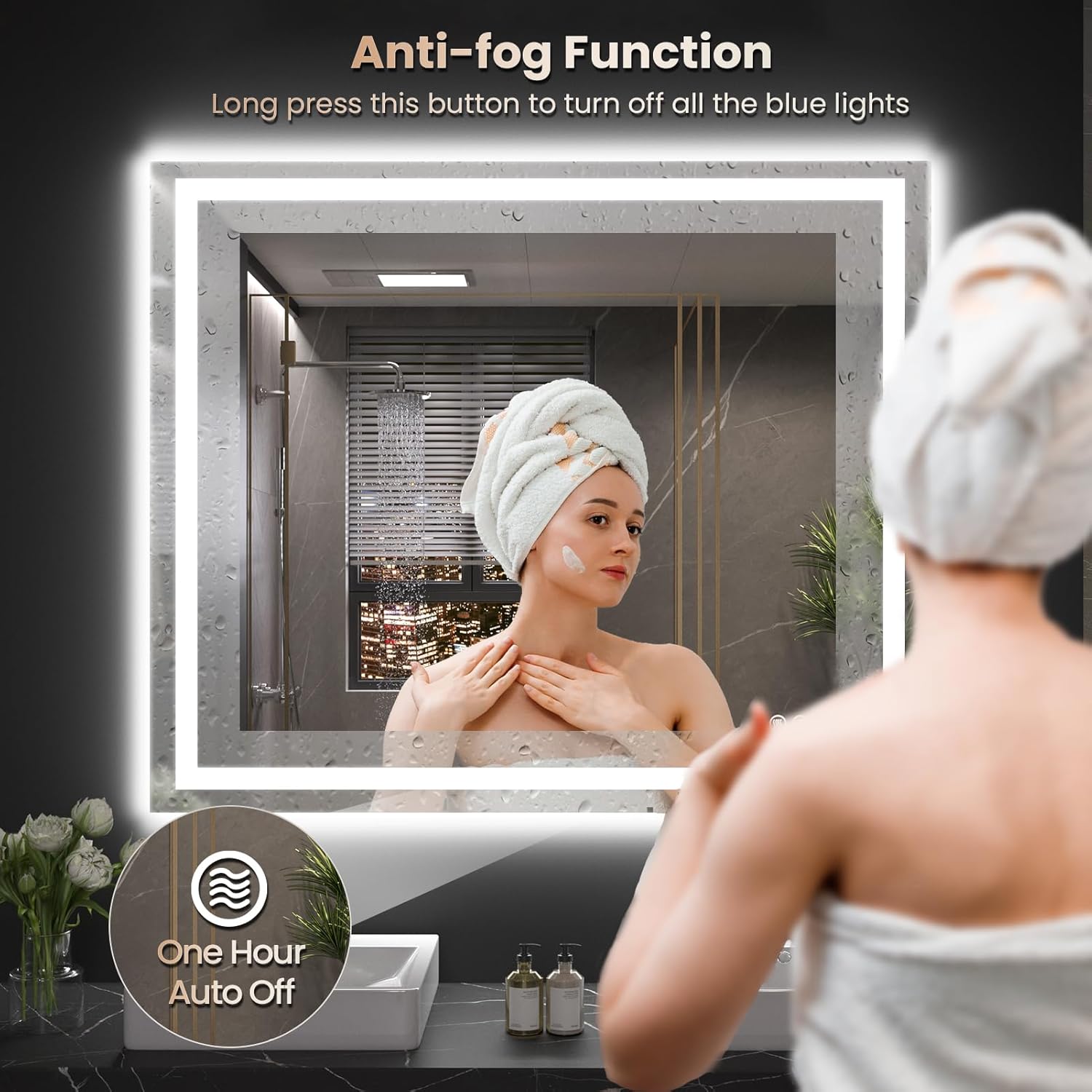 48"X32" LED Bathroom Mirror with Front Lights and Backlit, Anti-Fog, Dimmable, Shatter-Proof Tempered Glass, Lighted Bathroom Vanity Mirror for Wall with 3 Colors, Memory Function