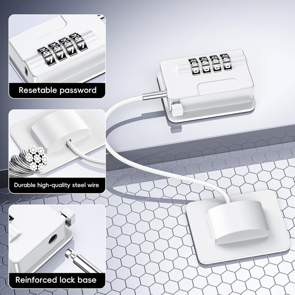 Child Proof Fridge Locks with 4 Code Password, Refrigerator Combination Latch for Kids, Toddlers and Adults, Baby Proofing Freezer Door Lock for Cabinets and Drawers, Oven, Windows (2 Pack-White)