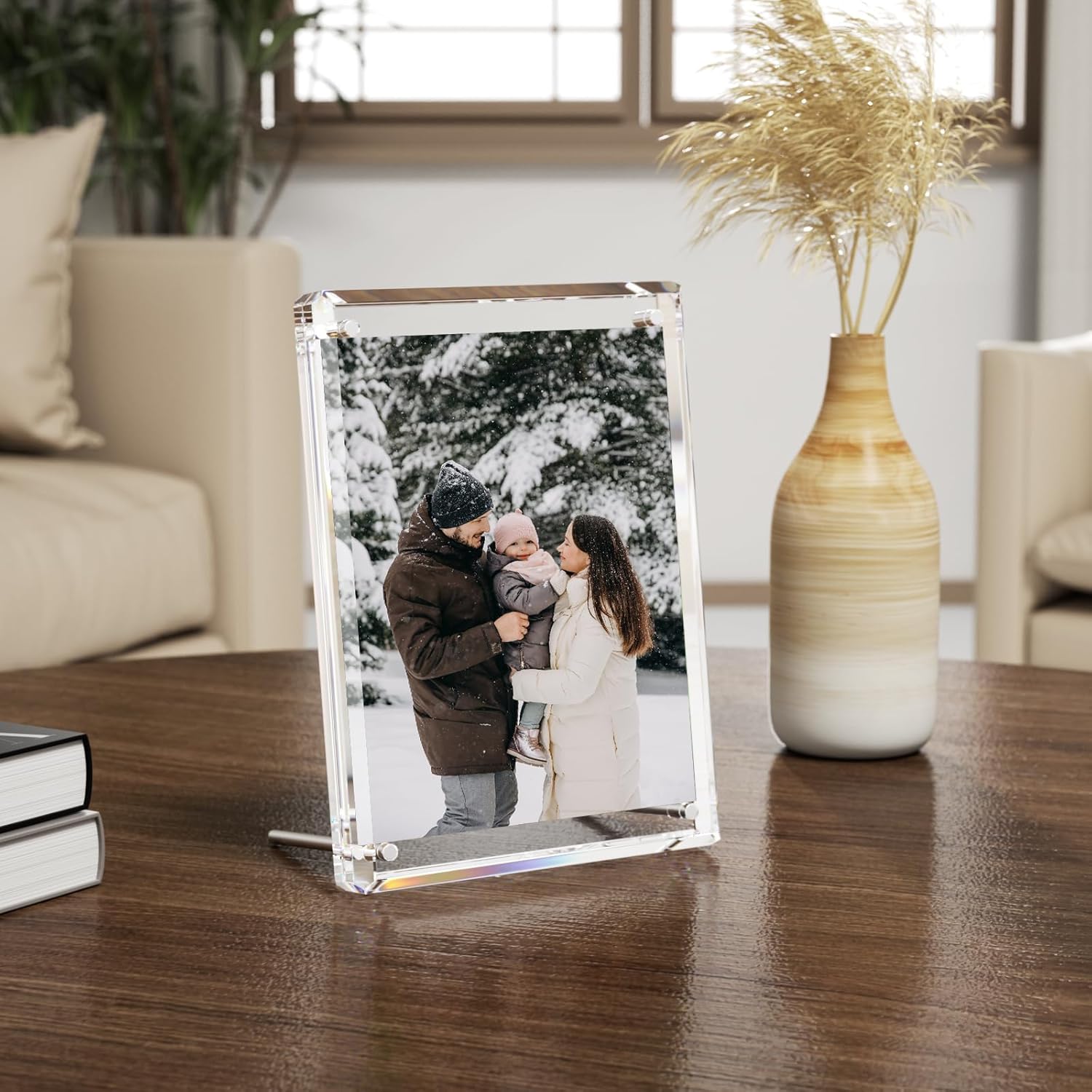 NIUBEE Picture Frames 5x7 Acrylic, Clear Photo Frame for Living Room, Diamond Edge Design, Magnetic Family Thick Desktop floating Frame, 3 Pack