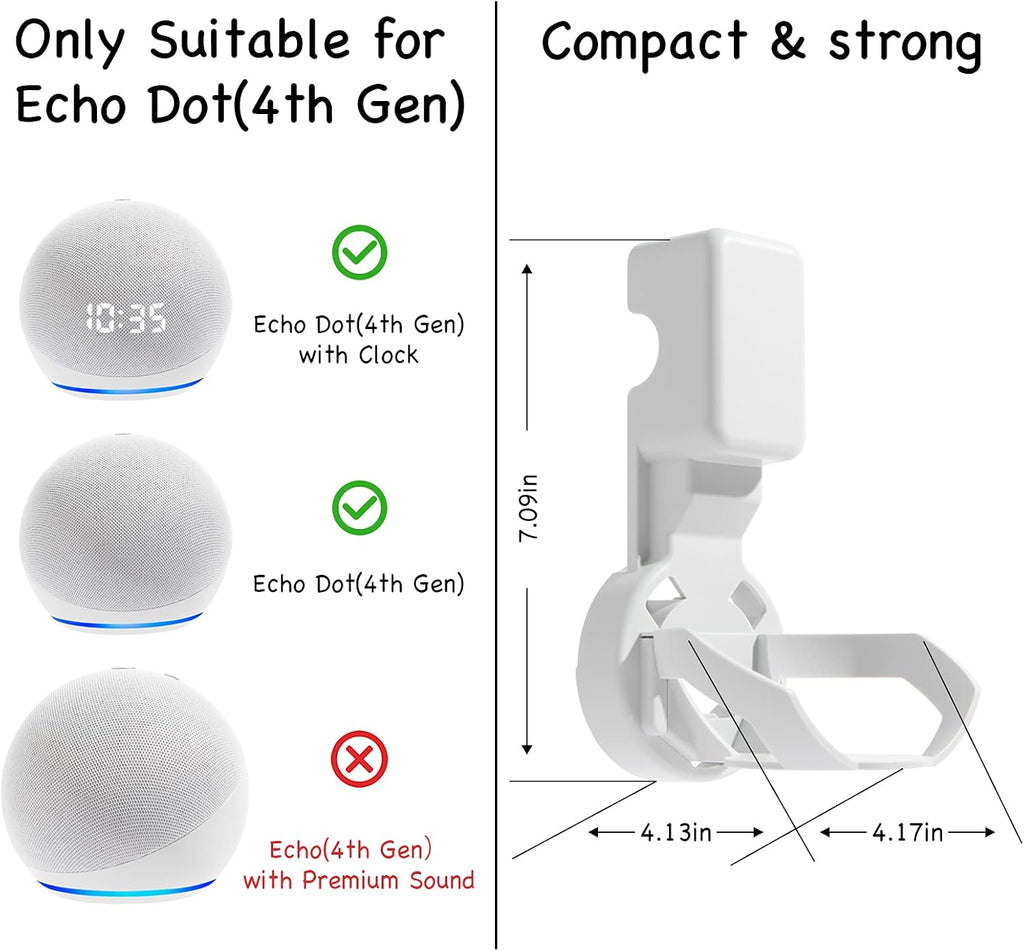 Wall Mount Holder for Dot 4th/5th Generation, Outlet Hanger for Dot 4th/5th Gen, Smart Speaker Stand, Space-Saving Accessories, Built-in Cable Management Shelf, White…