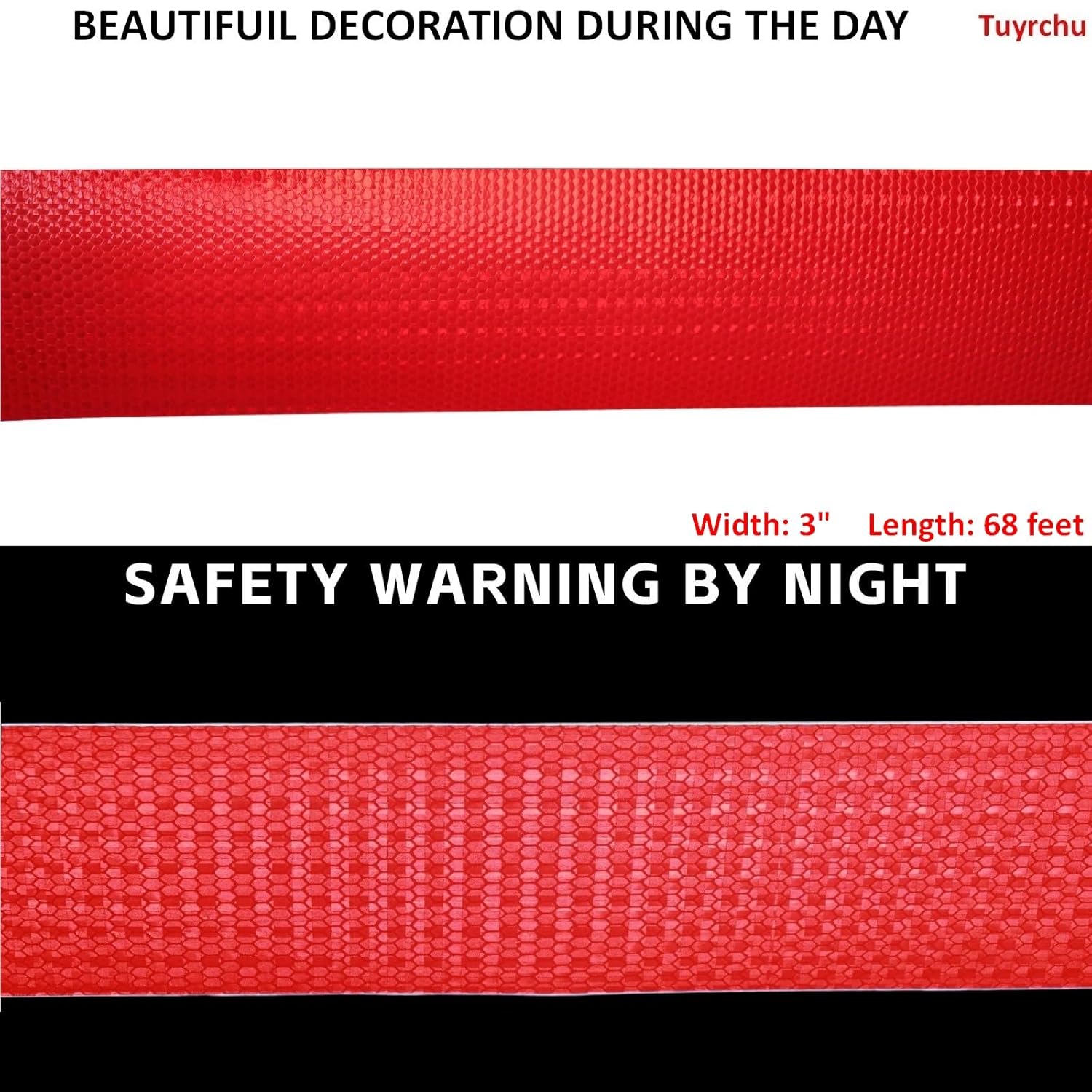 Reflective Tape Red 3 inch, Outdoor Waterproof High Visibility Warning Industrial Marking Tape, Safety Stickers (68 feet)