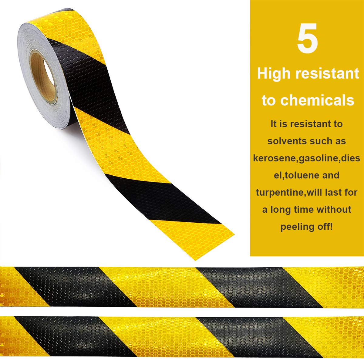 Waterproof Reflective Safety Tape Roll 2" X150' Yellow Black Striped Floor Marking Tape Hazard Caution Warning Tape Auto Truck Self-Adhesive Safety Sticker Strips for Wall Factory Trailer Vehicle