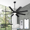 70 Inch Ceiling Fans with Lights, Smart Ceiling Fan with Voice Control, 8 ABS Blades, Reversible DC Motor, 3CCT Dimmable Black Ceiling Fan for Patio, CF01-BK