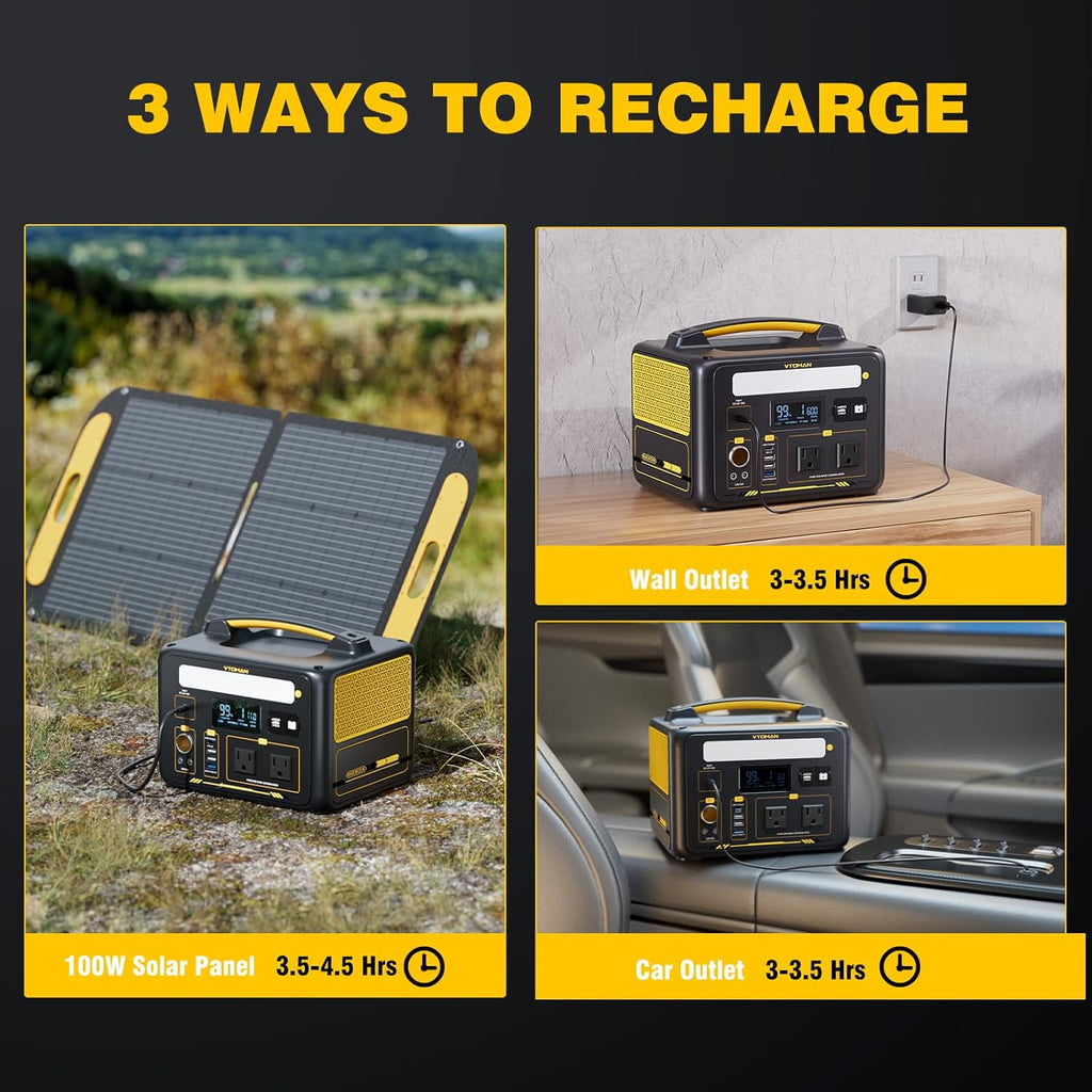 VTOMAN Jump 600X Solar Generator with 200W Solar Panel, 299Wh Portable Power Station with 2x 600W AC Outlets (Surge 1200W) for Outdoor Camping, Vehicle Emergency, Electric Backup