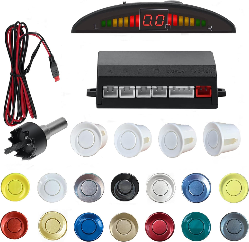 Parking Sensor Kit Backup Sensor Kit Reverse Sensor for Car 18 Color Options for Probes Adjustable Alarm Volume Professional Sensore de Reversa para Carro Safe Driving Assistant（White）