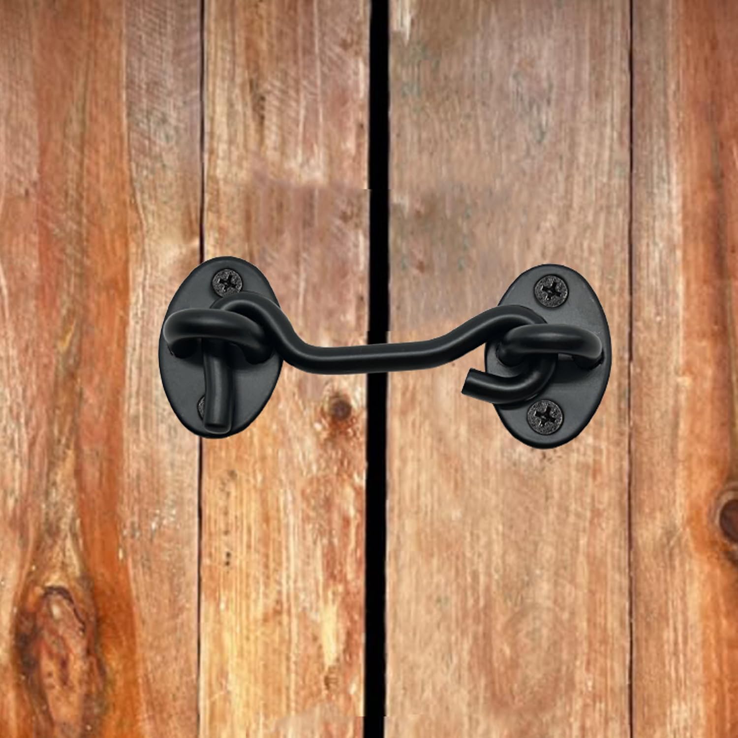 4 Pack 3" Hook and Eye Gate Latch, Stainless Steel Rust-Resistant Barn Door Lock Cabin Hooks for Gate Shutters Window Slide Barn Shed Cabinet Bathroom, with 16pcs Screw,Black