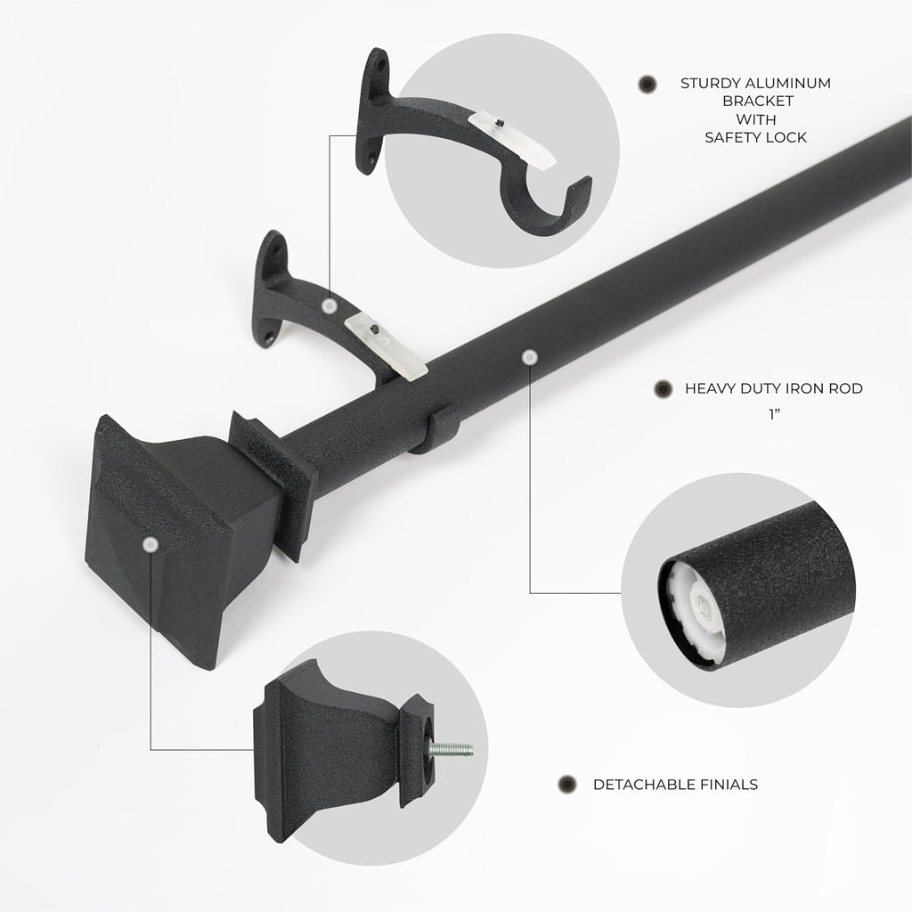Deco Window Adjustable Curtain Rod for Windows 44 to 120 Inch (Pack of 1) Extendable Heavy Duty 1 Inch Iron Drapery Pole with Finials Wall Mounted French Door Curtain Rods (Dark Stone)