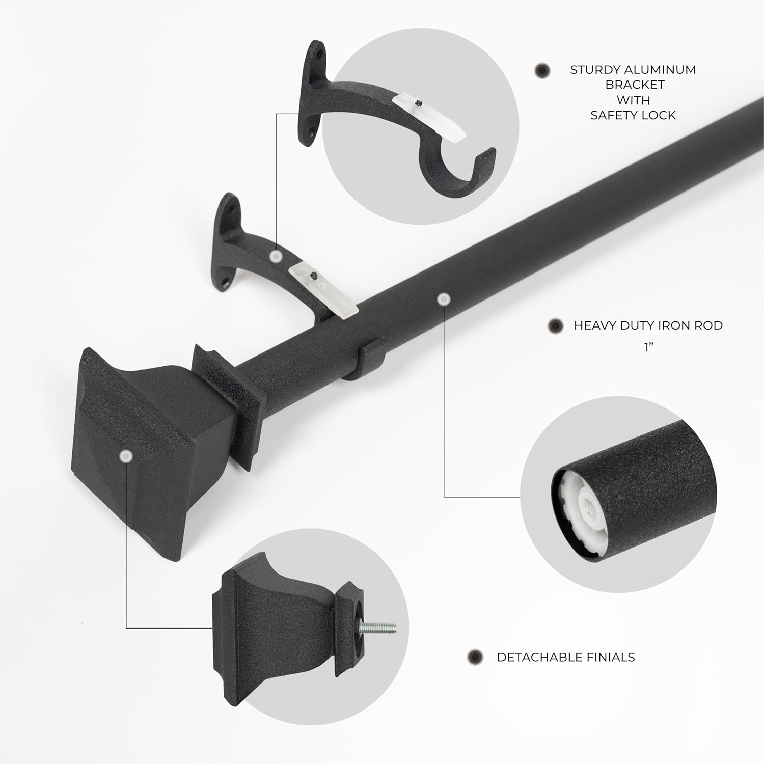Deco Window Adjustable Curtain Rod for Windows 44 to 120 Inch (Pack of 1) Extendable Heavy Duty 1 Inch Iron Drapery Pole with Finials Wall Mounted French Door Curtain Rods (Dark Stone)