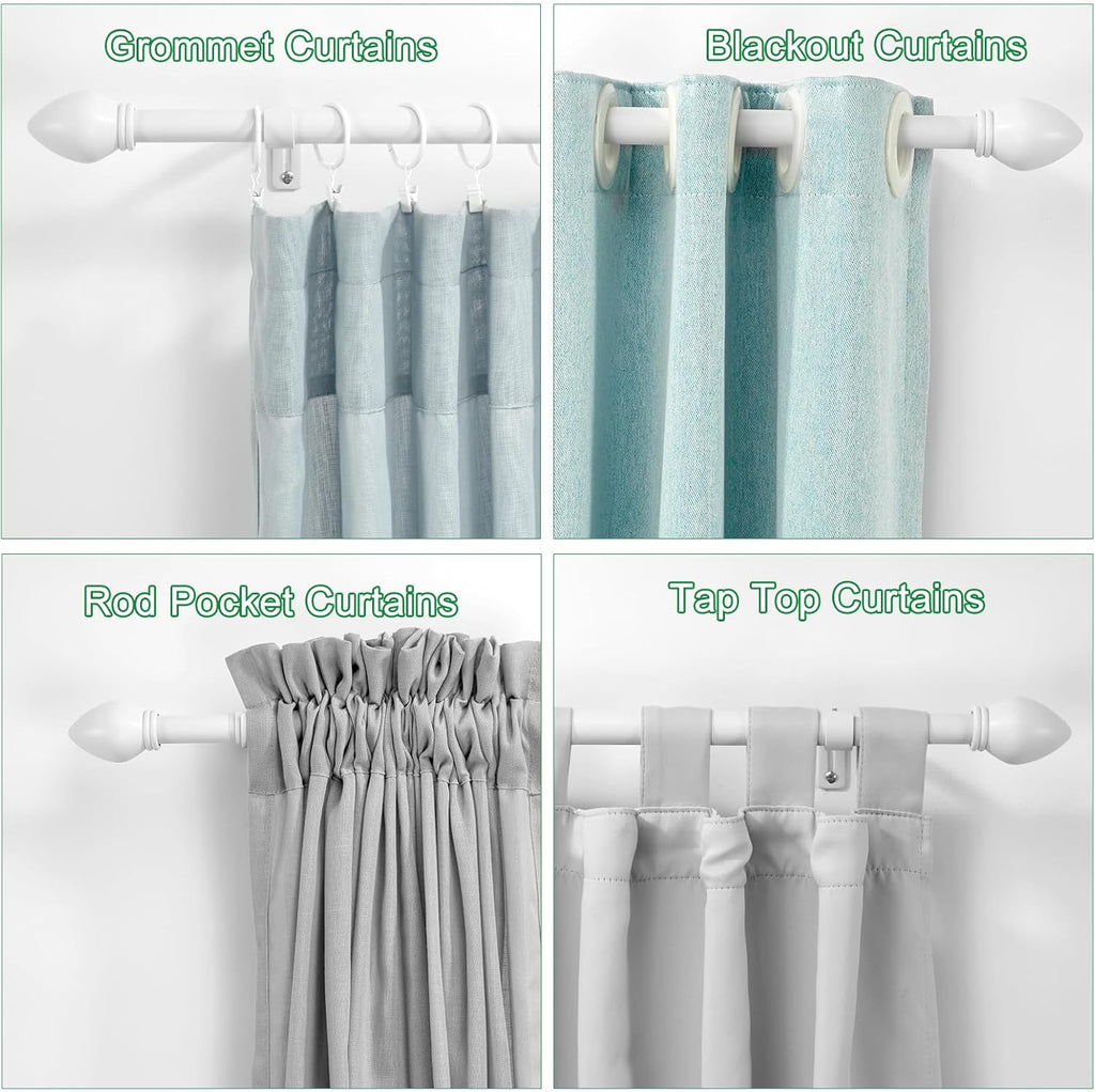Curtain Rods for Windows 16 to 136 inches, Curtain Rod Max Adjustable Length to 146 in, Drapery Rod 1 inch Diameter with Modern Knobs Finials (White, 16" to 136" - Set of 2)