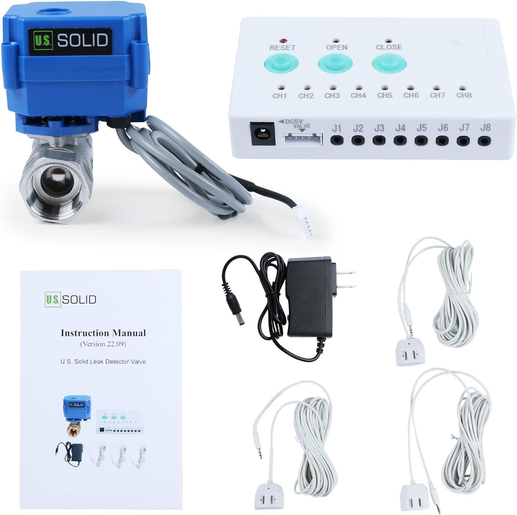 U.S. Solid Water Leak Detector - Water Alarm Leak Detect System with 3/4” Automatic Shut-Off Stainless Steel Motorized Ball Valve, Controller and 3 Sensors and Sound Alarm(Pack of 10)