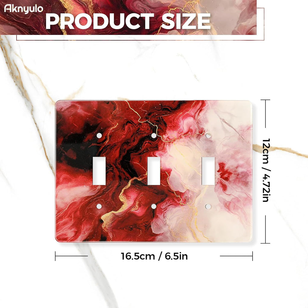 Rich Burgundy Marble Acrylic Light Switch Plates Wall Plates Decorative Electrical Outlet Cover Plates Acrylic Double Outlet Covers Switch Plates 3 Gang