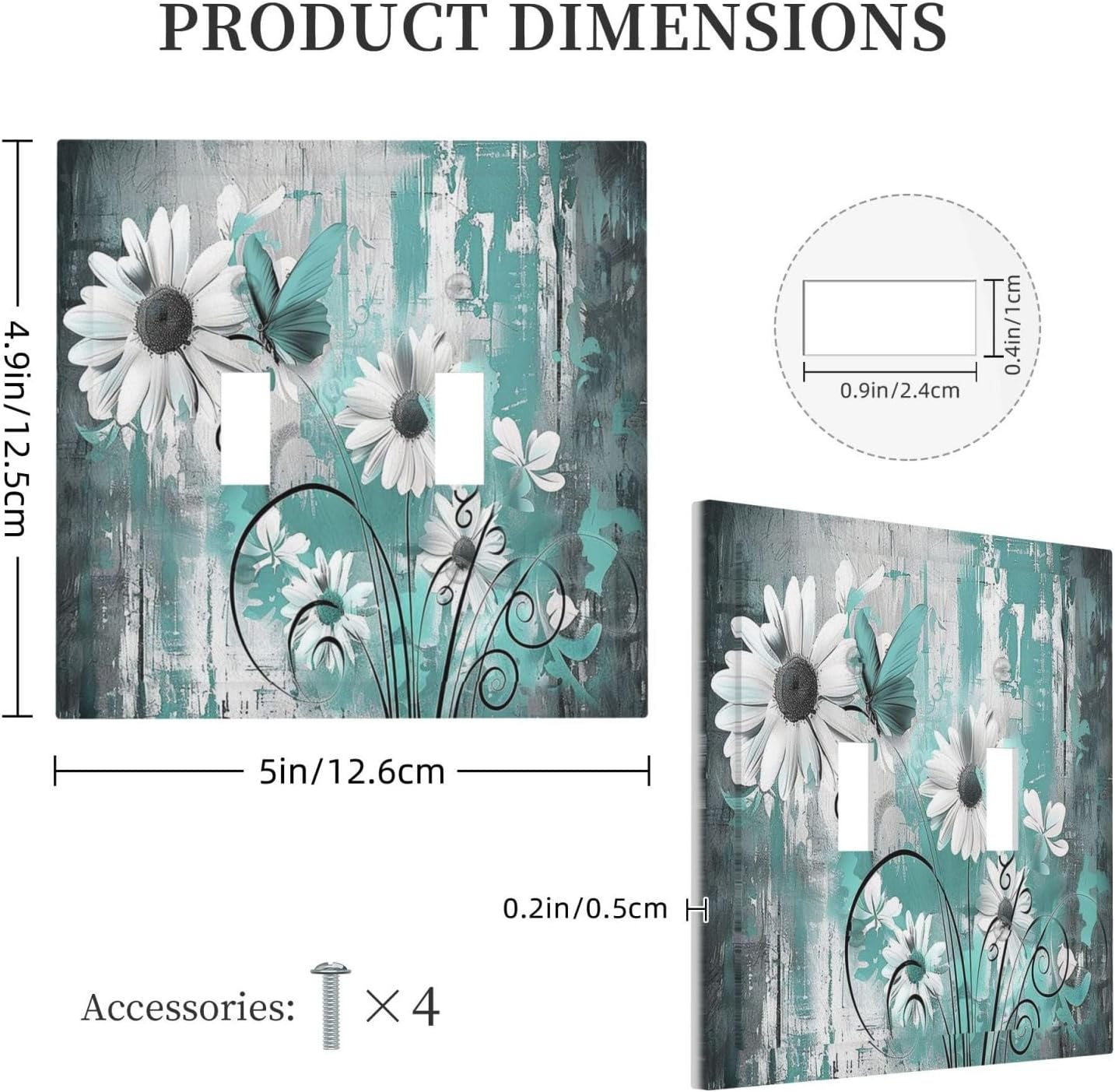 Decorative Switch Plates Teal Daisy Floral Vintage Wood Plank 2 Gang Double Toggle Outlet Light Switch Cover Wall Plate Electrical Faceplate For Farmhouse Cabin Decor