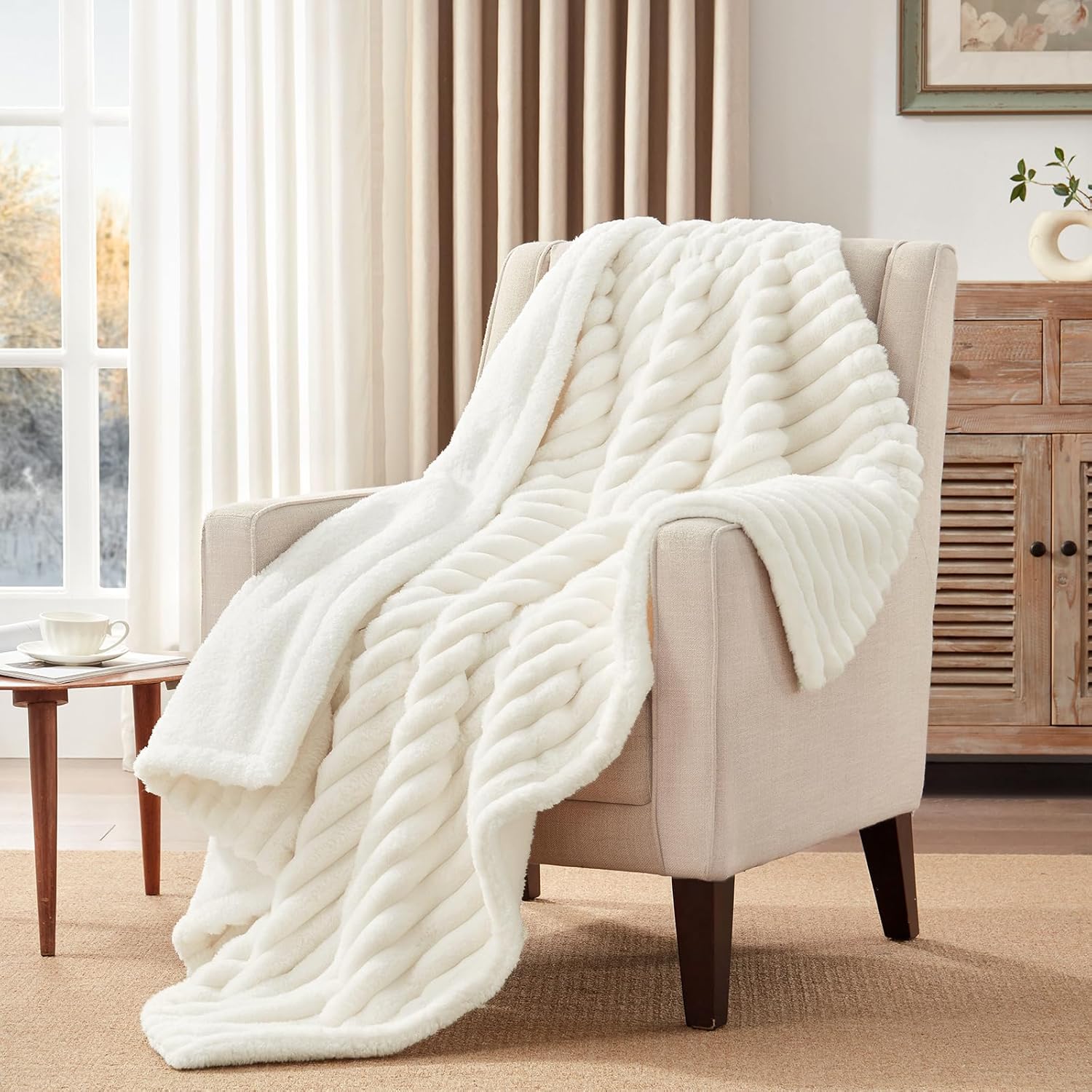 Westinghouse Electric Blanket Heated Throw, Super Cozy Luxury Polyester with 6 Heating Levels & 2-10 Hours Auto Off, Fast Heating & Overheat Protection, 50x60 Inch, Beige