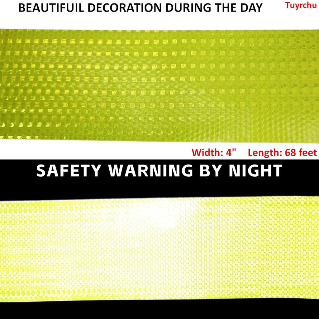 Fluorescent Yellow Reflective Tape 4 inch, Outdoor Waterproof High Visibility Warning Safety Industrial Marking Tape (68 feet)