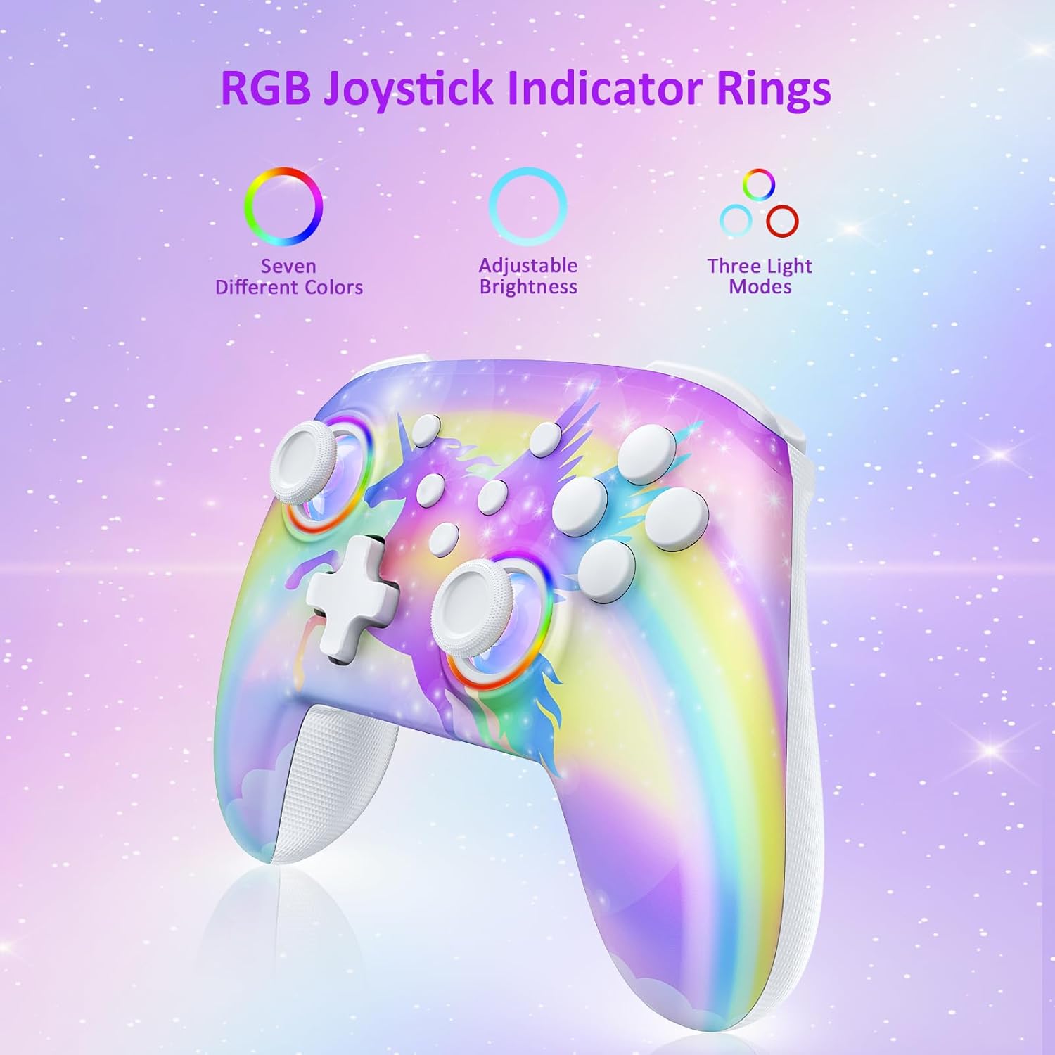 NexiGo Wireless Controller (No Deadzone) for Switch 2 and Switch, Bluetooth Controllers for Nintendo Switch with Vibration, Motion, Turbo and LED Light (Violet Unicorn)