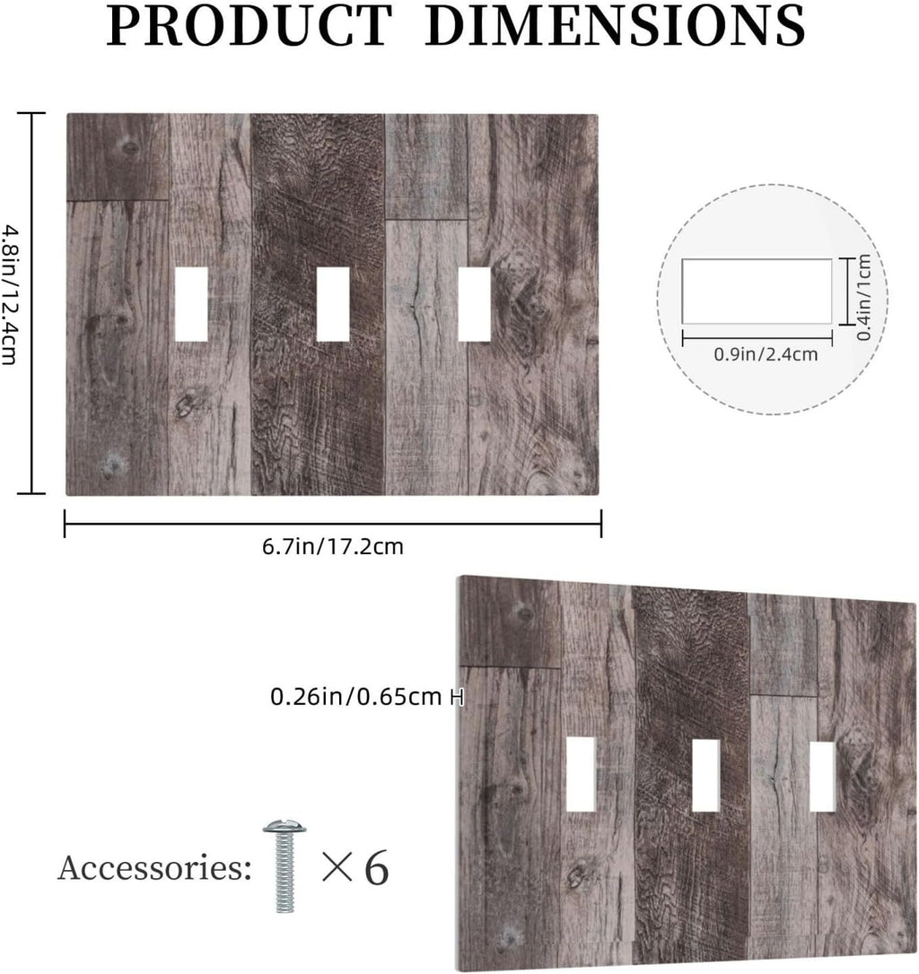 Decorative Switch Plates Rustic Dark Grey Wood Retro Country Wooden 3 Gang Wall Plate Triple Toggle Light Switch Cover Faceplate Electrical Wall Panels for Farmhouse Cabin Decor