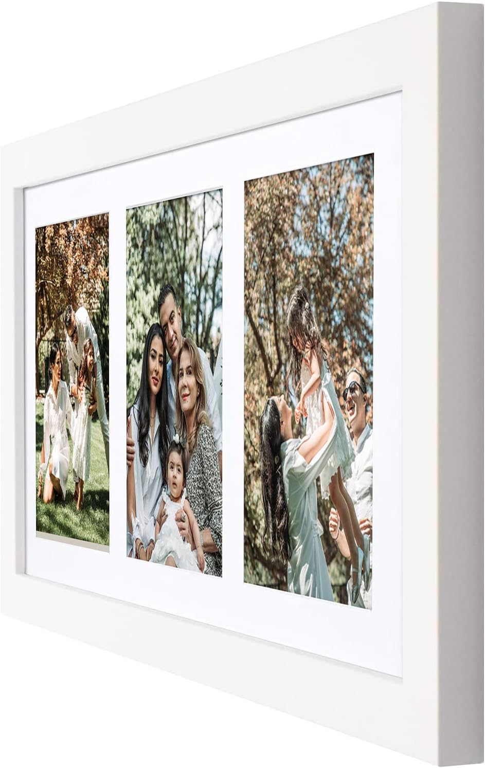 Golden State Art, Set of 10, 9x18 White Wood Frame - White Mat for Three 5x7 Pictures - Sawtooth Hangers- Swivel Tabs - Wall Mounting - Landscape/Portrait - Real Glass - Collage Frame