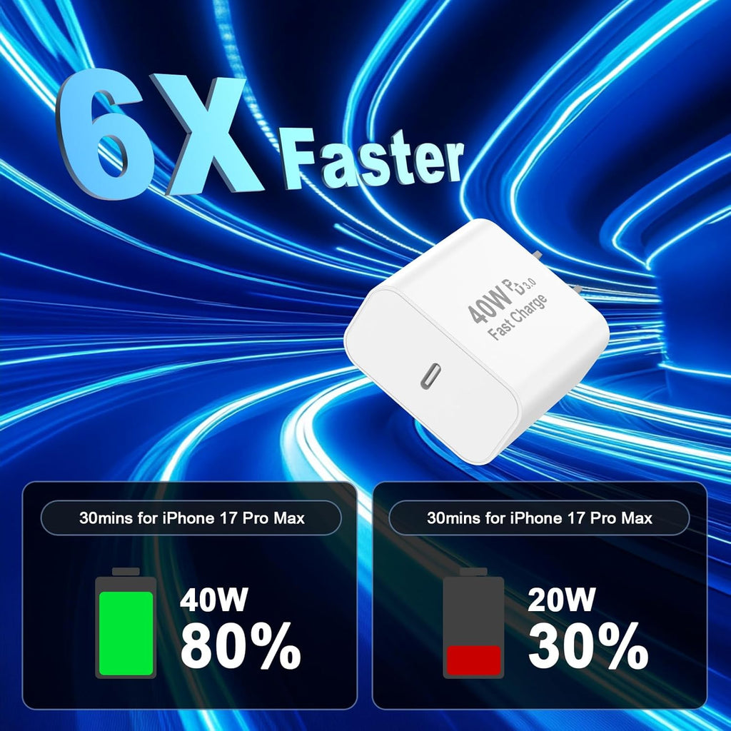 iPhone 17 16 Pro Max Charger Fast Charging, 2 Pack 40W USB C iPhone 16 17 Fast Charger Block with 10 FT Long Type C to C Charging Cable for iPhone 17/17 Pro Max/17 Pro/Air/16/16 Pro Max/15/15 Pro Max