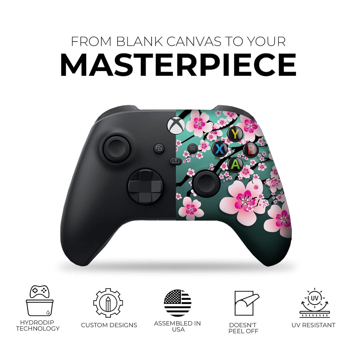 DreamController Cherry Blossom Custom X-box Controller Wireless compatible with X-box One/Series X/S Proudly Customized in USA with Permanent HYDRO-DIP Printing (NOT JUST A SKIN)