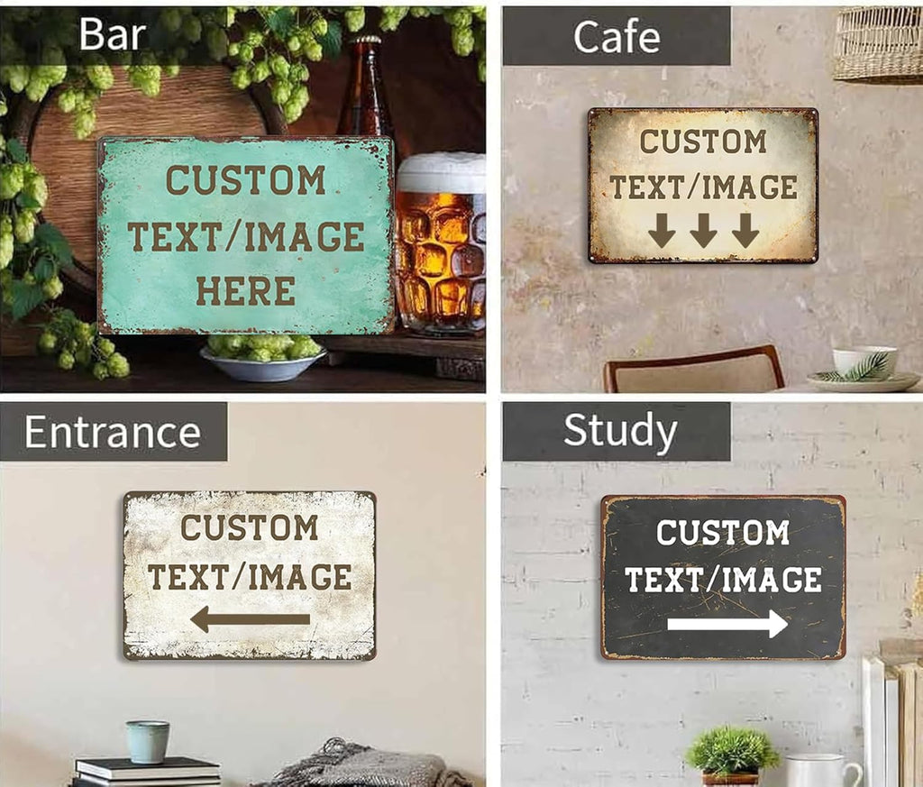 Custom Sign with Directional Arrow Rustic, Personalized Wall Decor, Vintage Metal Signs, 18''x14'' Customized Retro Aluminum Sign for Home Office Bar Yard Garden Outdoor Gift