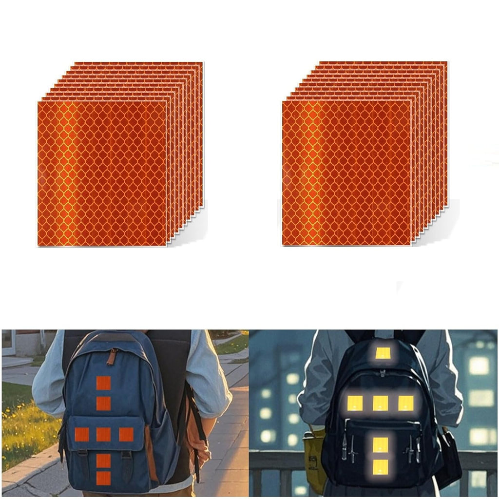 Non Fading Orange Reflective Stickers 3 inch X 3 inch, Outdoor Waterproof High Visibility Warning Safety Adhesive Reflector Tape (20 Pcs)