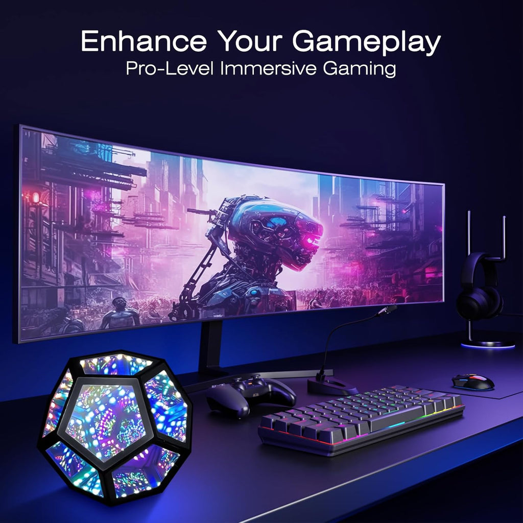 Infinity Mirror Light Infinite Dodecahedron Color Art Light for Gaming Room Decor 3D Hyper Cube RGBW Color Changing Night Lighting for Computer Gaming Desk Birthday Christmas Gift