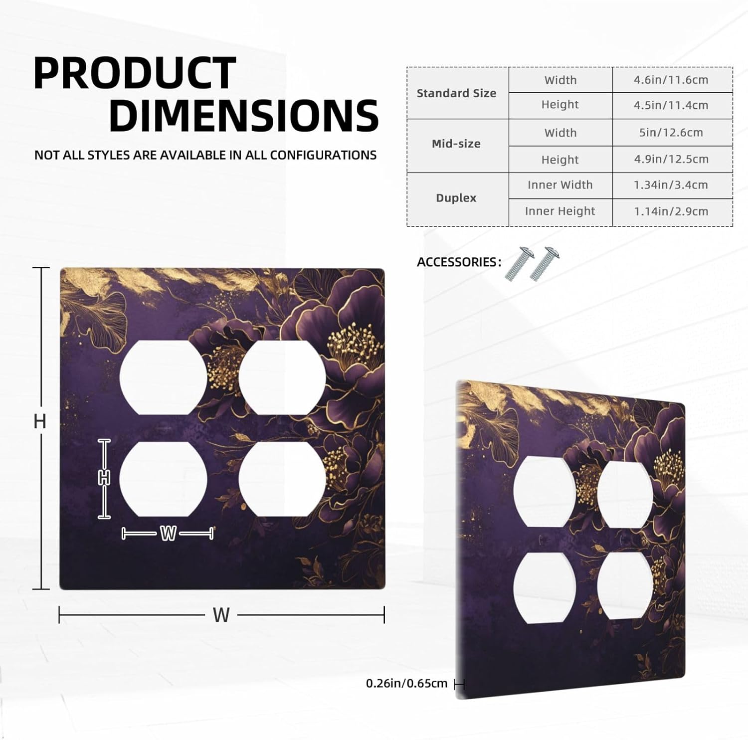 Decorative Outlet Covers Vintage Purple Peony Gold Leaf Flowers Floral 2 Gang Wall Plate Double Duplex Light Switch Cover Switch Plate Covers Faceplate for Bedroom Home Decor