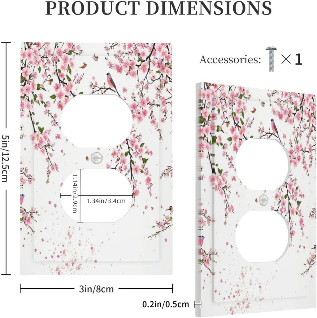 Decorative Outlet Covers Rustic Plum Blossom Pink Flowers 1 Gang Duplex Light Switch Cover Plate Unique Wall Plate Electrical Switch Plate Covers for Home Bedroom Decor （2 Pack）